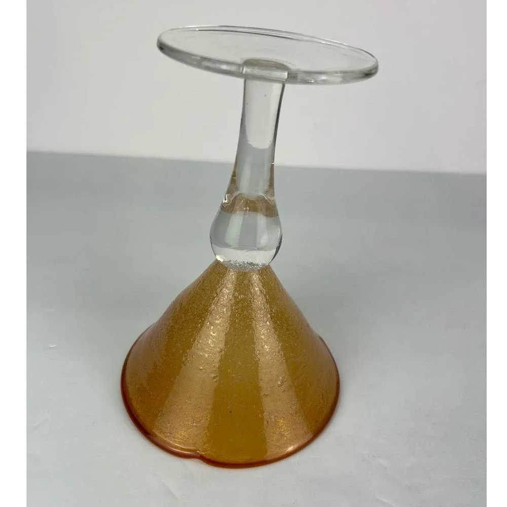 Hand Blown Amber Margarita/Martini Glasses Bubble Glass Clear Stem